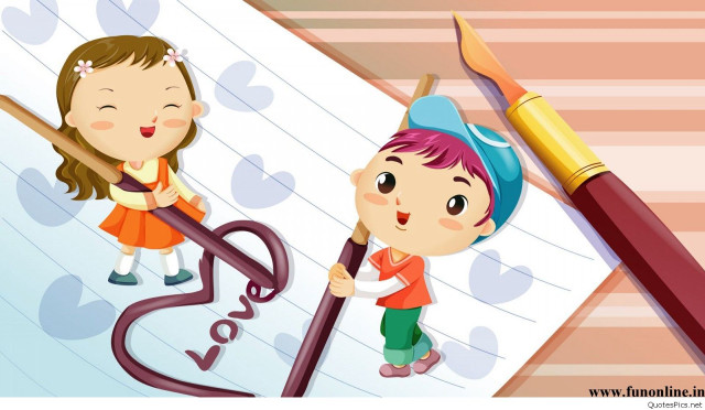 Boy girl writing paper hearts free wallpaper for desktop - medium preview image