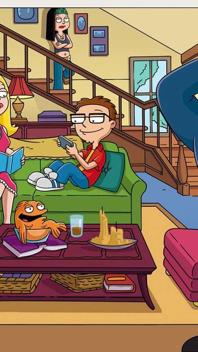 Cartoon family couch living room free wallpaper for mobile - medium preview image