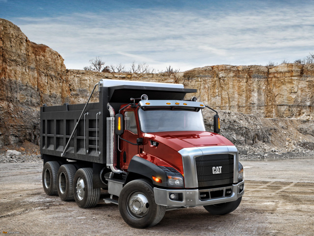 Red dump truck mountain cliff free wallpaper for desktop - medium preview image