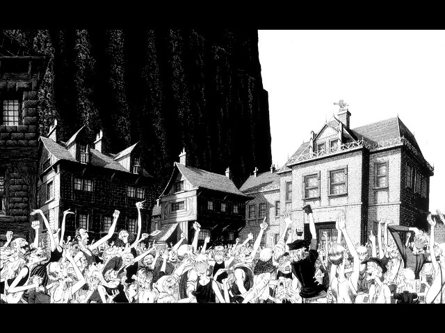 People building clocktower crowd hands free wallpaper for desktop - medium preview image