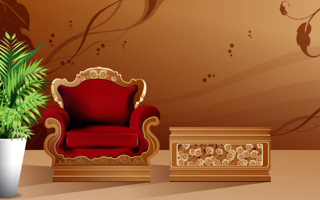 Red chair white vase gold free wallpaper for desktop - medium preview image