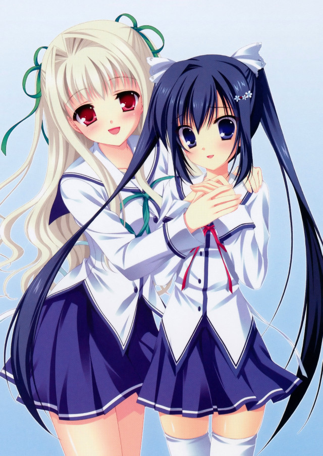 Two anime girls hug white free wallpaper for mobile - medium preview image