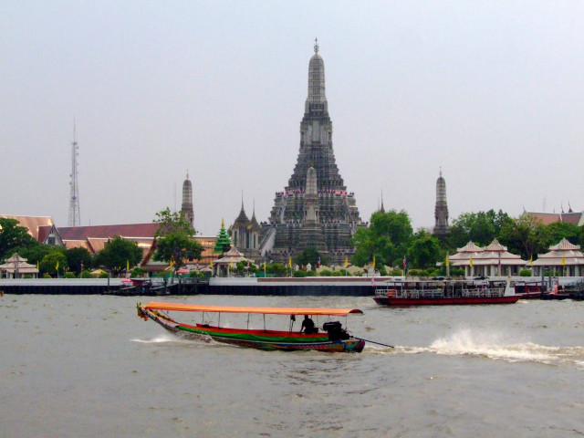 Boat river large building spire free wallpaper for desktop - medium preview image