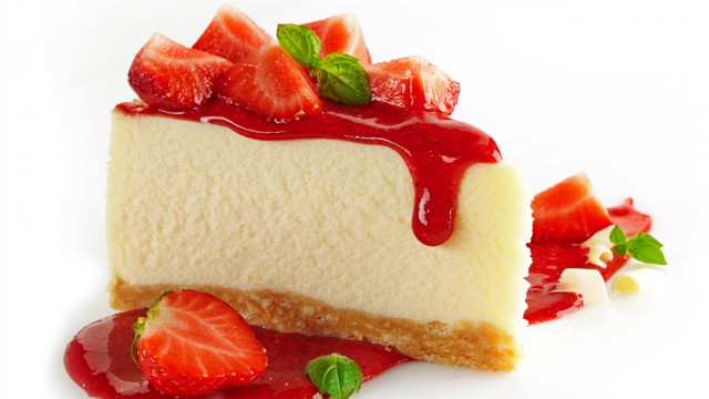 Cheesecake strawberries sauce dessert delicious free wallpaper for desktop - medium preview image