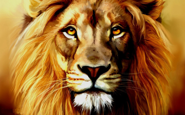 Lion yellow eyes mane painting free wallpaper for desktop - medium preview image