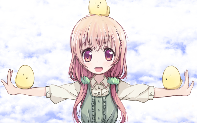 Girl pink hair holding eggs free wallpaper for desktop - medium preview image