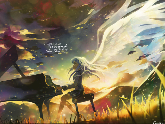 Girl playing piano field angel free wallpaper for desktop - medium preview image