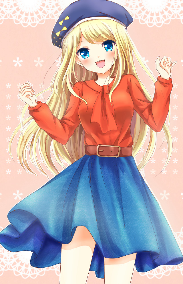 Blonde girl blue skirt red free wallpaper for mobile - medium preview image