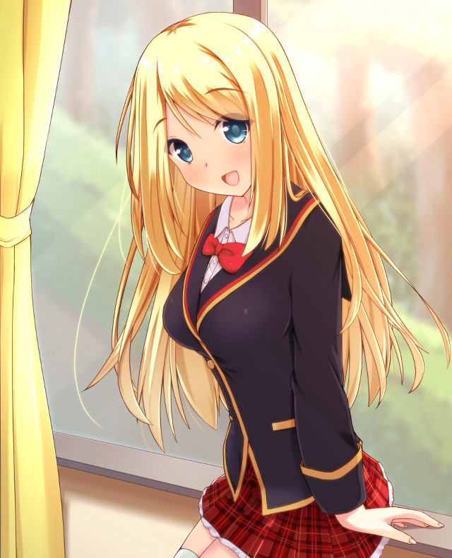 Girl school uniform window hand free wallpaper for mobile - medium preview image