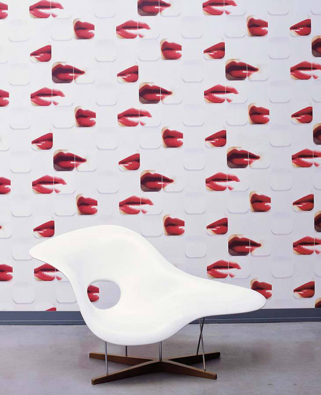 White chair red lips wall free wallpaper for mobile - medium preview image