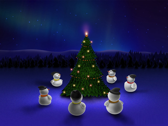Christmas tree snowmen sky stars #2 free wallpaper for desktop - medium preview image