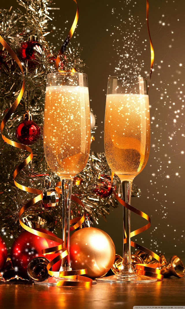 Champagne christmas tree gold ribbon free wallpaper for mobile - medium preview image