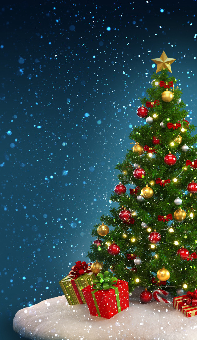 Christmas tree presents snow falling #3 free wallpaper for mobile - medium preview image