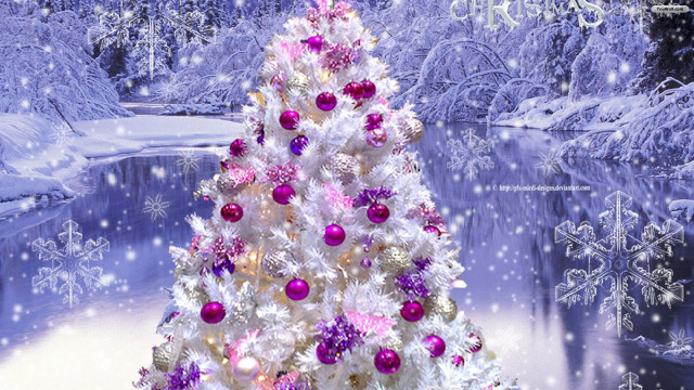 Christmas tree waterfall snow purple #2 free wallpaper for desktop - medium preview image