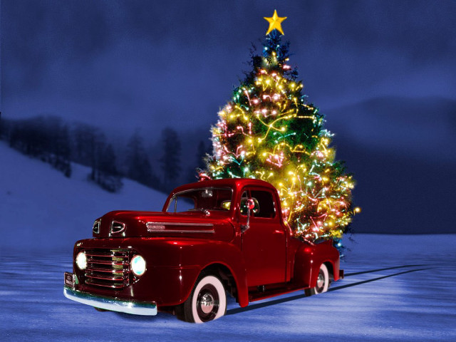 Red truck christmas tree snow #5 free wallpaper for desktop - medium preview image