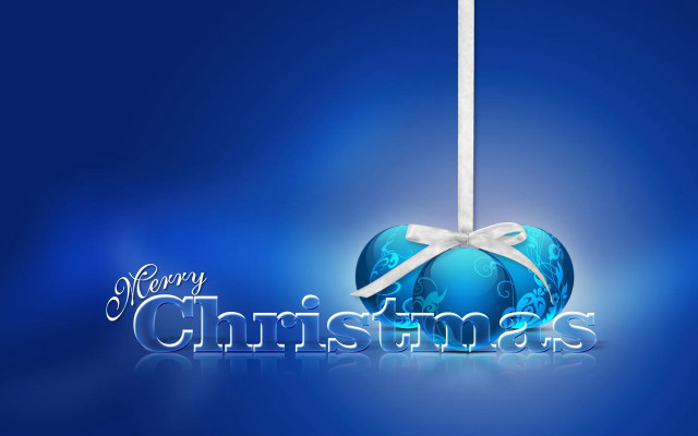 Blue christmas ornament white ribbon free wallpaper for desktop - medium preview image