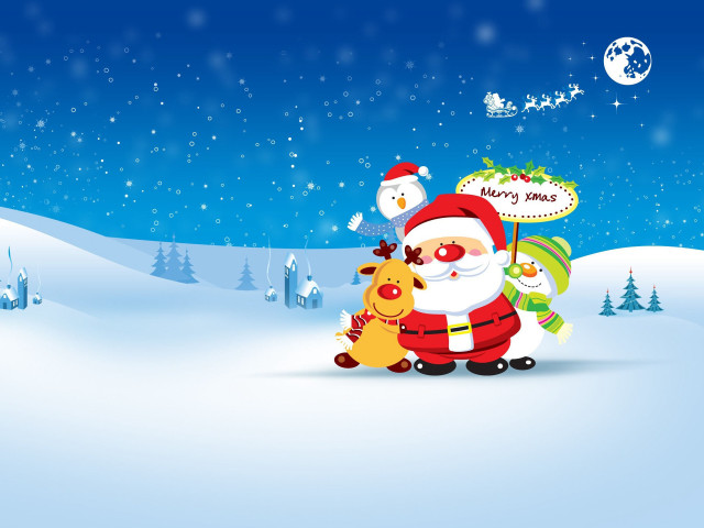 Santa claus reindeer snow merry free wallpaper for desktop - medium preview image