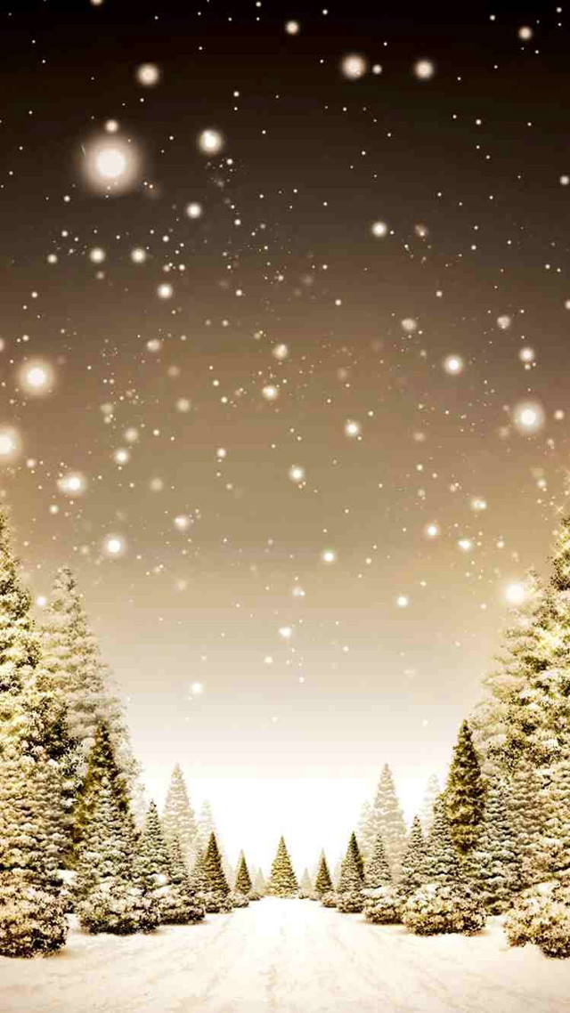 Snowy trees star night moon free wallpaper for mobile - medium preview image