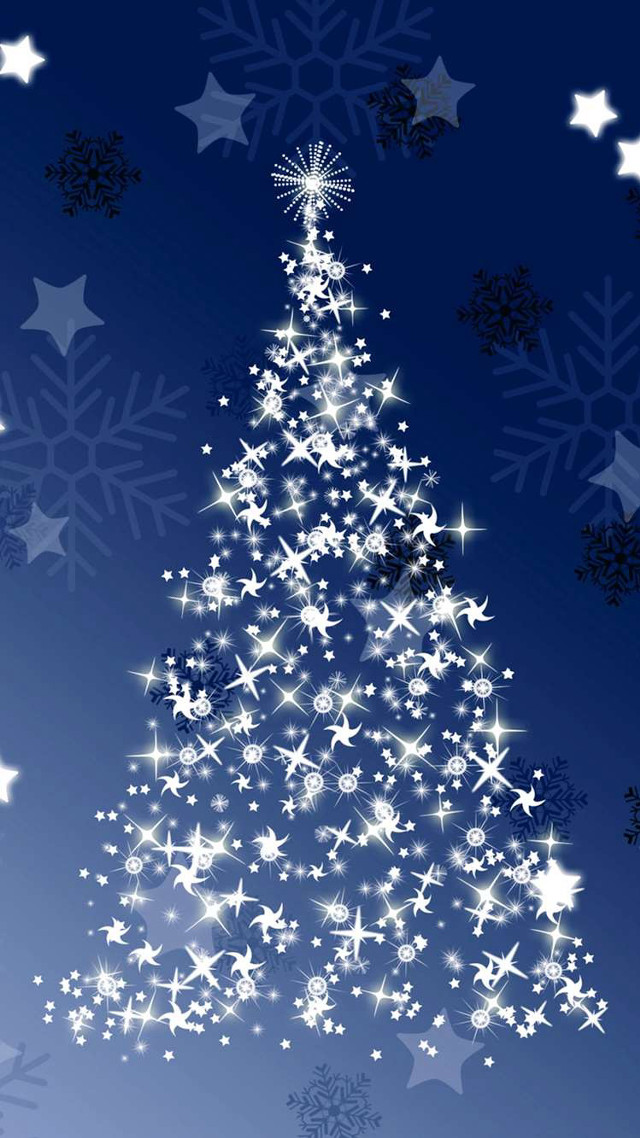 Christmas tree stars snowflakes blue free wallpaper for mobile - medium preview image