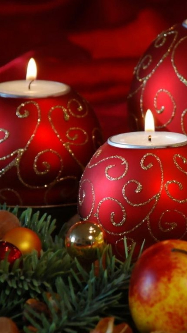 Red candles christmas decorations pine free wallpaper for mobile - medium preview image