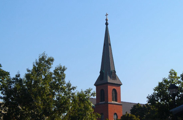 Church steeple cross trees blue free wallpaper for desktop - medium preview image