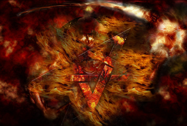 Person triangle fire demon digital free wallpaper for desktop - medium preview image