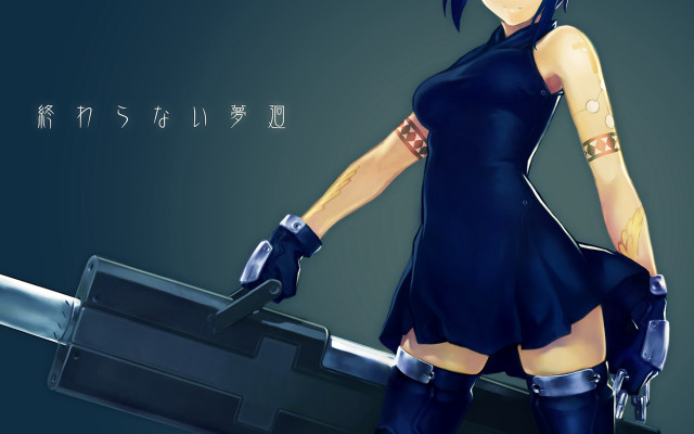 Woman short dress sword pose free wallpaper for desktop - medium preview image