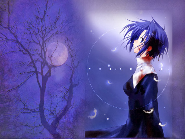 Anime blue hair tree full free wallpaper for desktop - medium preview image