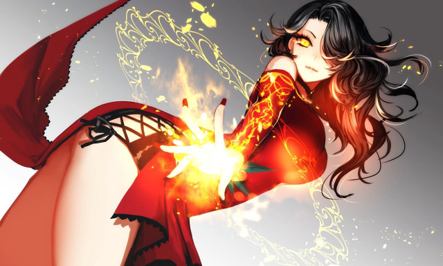 Woman red dress fireball cape free wallpaper for desktop - medium preview image