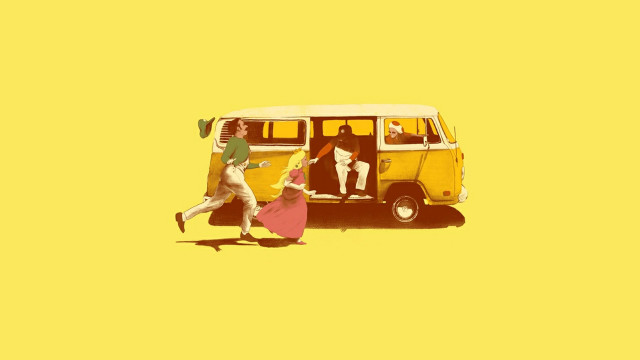 Yellow van man woman running free wallpaper for desktop - medium preview image