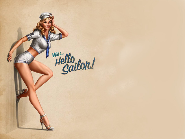 Woman sailor outfit leaning wall free wallpaper for desktop - medium preview image