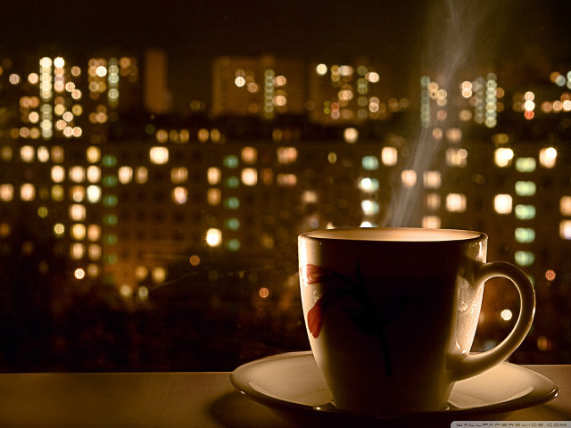 Coffee saucer city night lights #2 free wallpaper for desktop - medium preview image