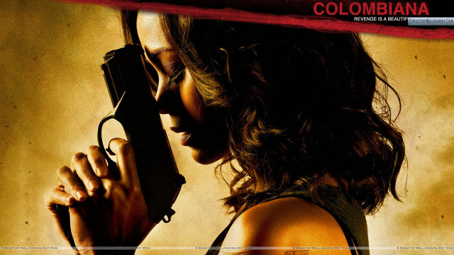 Woman holding gun yellow background free wallpaper for desktop - medium preview image