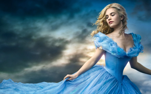 Woman blue dress standing clouds free wallpaper for desktop - medium preview image