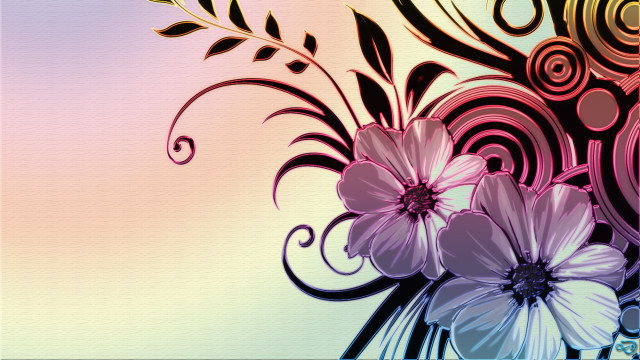 Flowers swirls leaves pink background free wallpaper for desktop - medium preview image