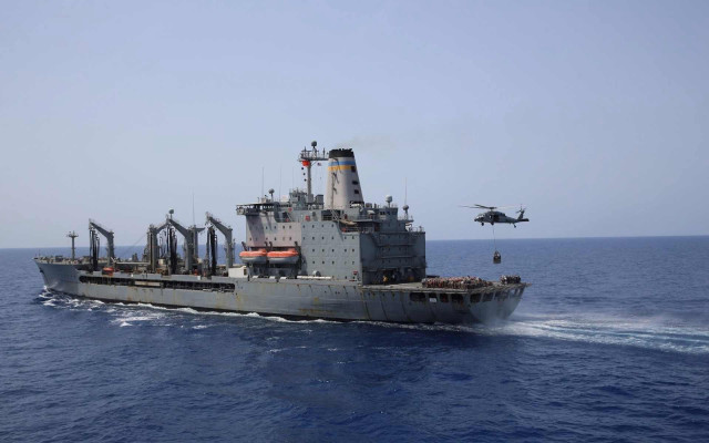 Large ship ocean helicopter flying #3 free wallpaper for desktop - medium preview image