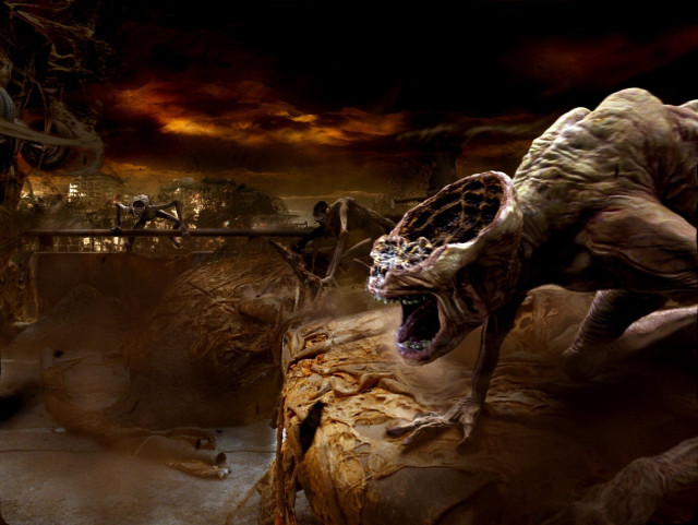 Dinosaur attacking man cave background free wallpaper for desktop - medium preview image