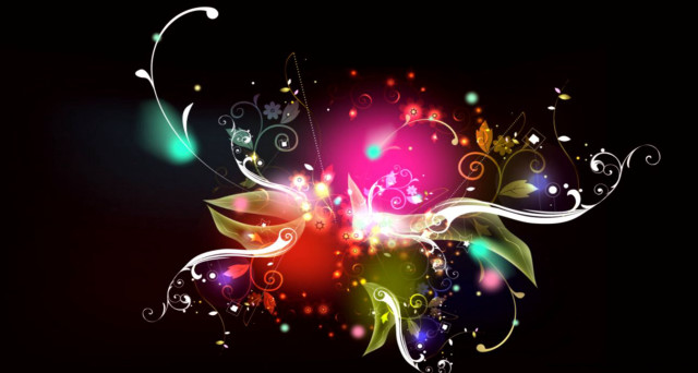 Colorful flower swirls leaves black free wallpaper for desktop - medium preview image