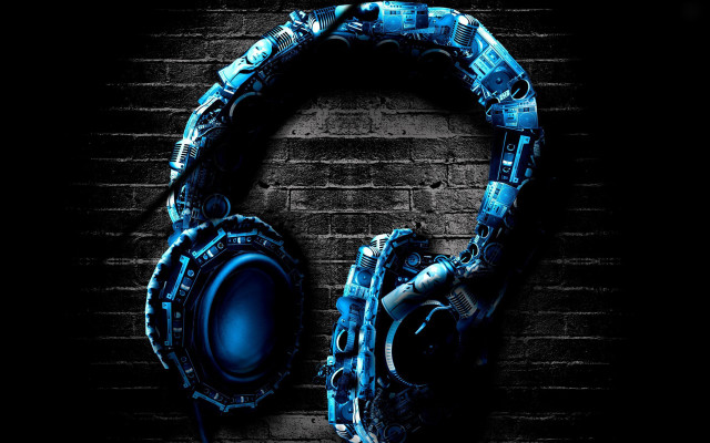 Headphones brick wall dark background free wallpaper for desktop - medium preview image