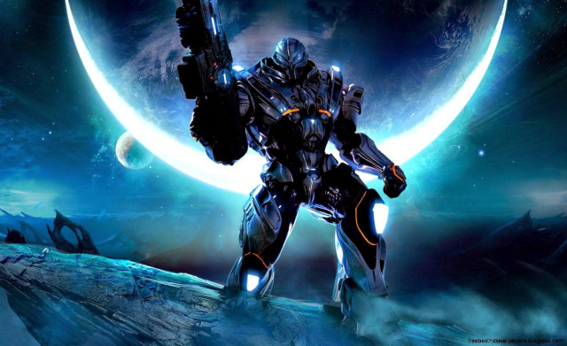 Sci fi robot gun moon free wallpaper for desktop - medium preview image