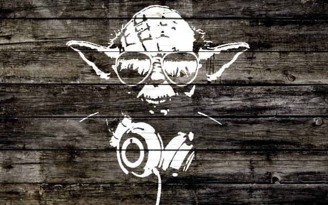 Yoda headphones wooden background white free wallpaper for desktop - medium preview image