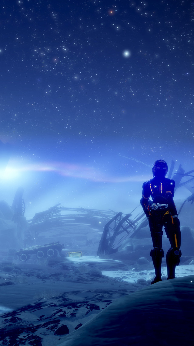 Man snow space station blue free wallpaper for mobile - medium preview image