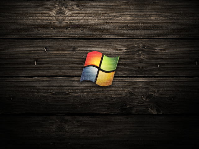 Windows logo wooden surface dark free wallpaper for desktop - medium preview image