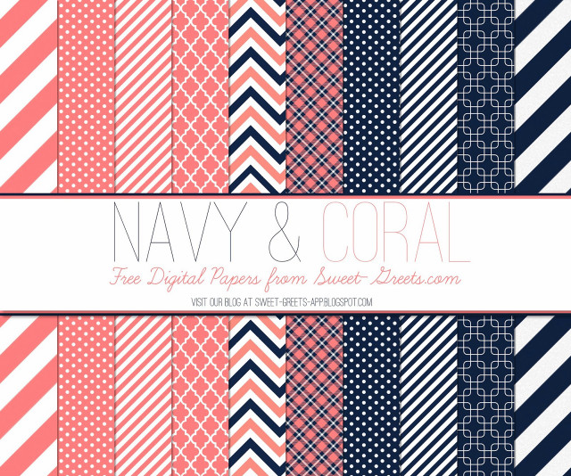 Navy coral digital papers geometric free wallpaper for desktop - medium preview image