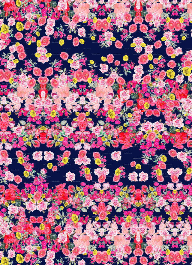 Flowery pattern pink flowers black free wallpaper for mobile - medium preview image