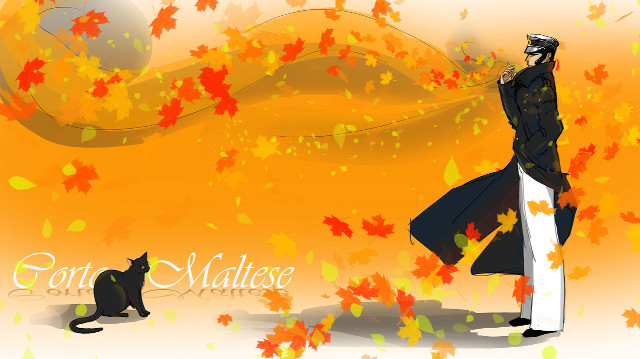 Man blackcoat cat yellowbackground autumn free wallpaper for desktop - medium preview image