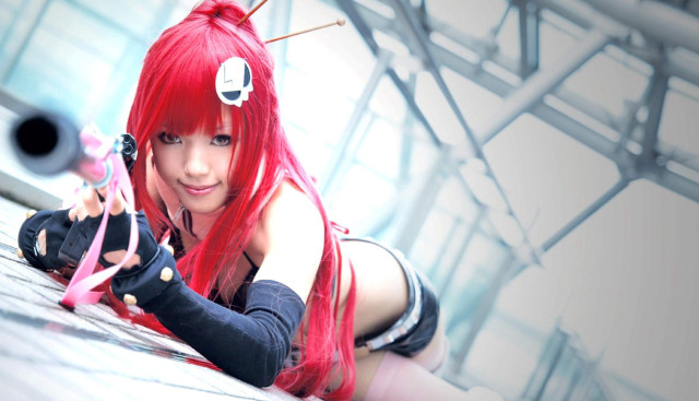 Woman red hair black top #2 free wallpaper for desktop - medium preview image