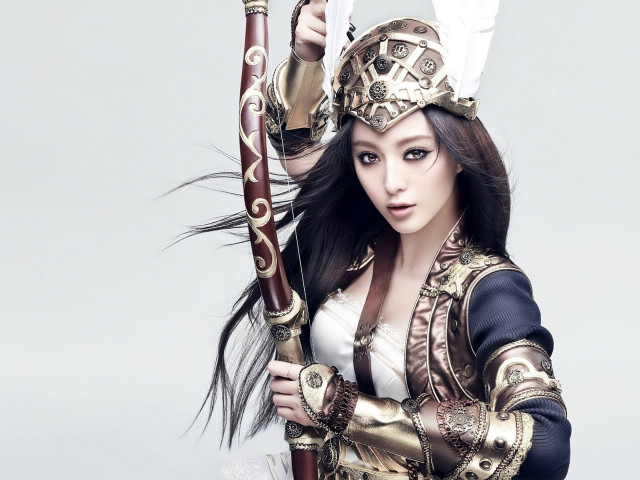 Woman costume sword bow feathers free wallpaper for desktop - medium preview image