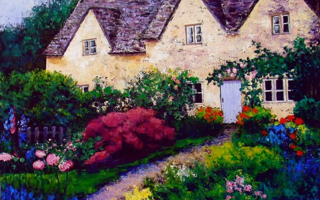 House garden flowers path front free wallpaper for desktop - medium preview image