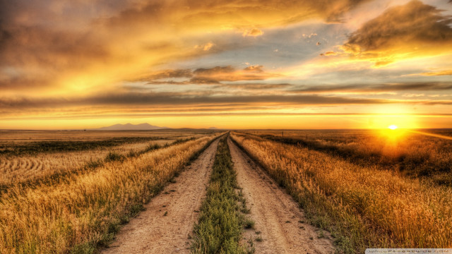 Dirt road field sunset cloudy #2 free wallpaper for desktop - medium preview image